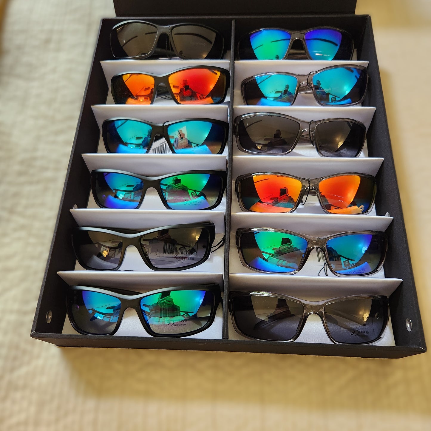 12- Pack  Insalt Brand Polarized Sunglasses with Black Box fabric-covered Display