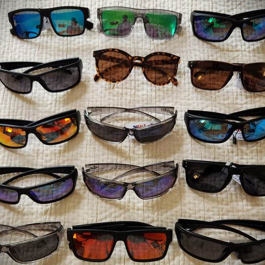 24- Pack assorted InSalt Polarized Sunglasses includes all frame styles and lens colors.